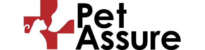Logo featuring the text "Pet Assure" with a stylized red cross and a dog silhouette.