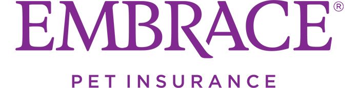Purple text logo reading "EMBRACE PET INSURANCE" with a registered trademark symbol.