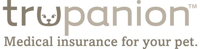 Logo of Trupanion featuring text and a stylized animal face, stating "Medical insurance for your pet."